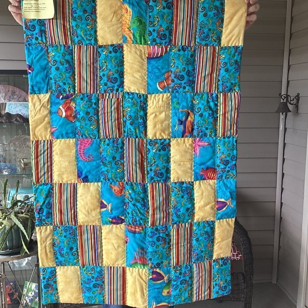 Hand Crafted Brights Fish and Reptile Children’s Quilt